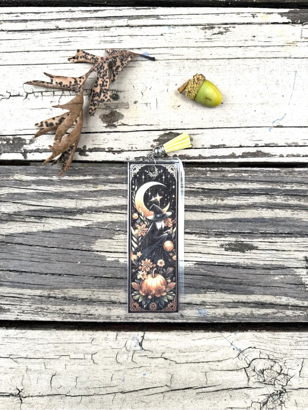 Hand Crafted double-sided laminated bookmark with faux leather tassel